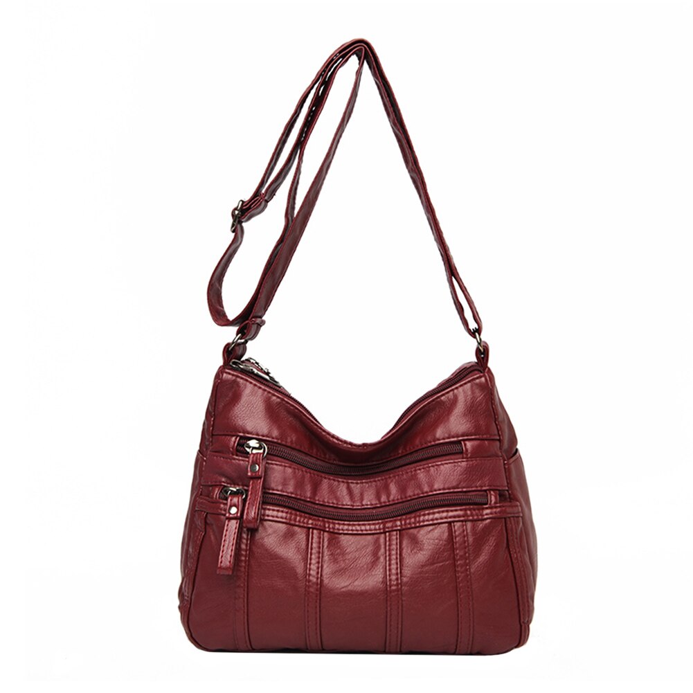 Solid Crossbody Bag Casual Women PU Shopping Street Shoulder Bags Large Capacity Multi-zipper Mother Top-handle Handbags: Red B