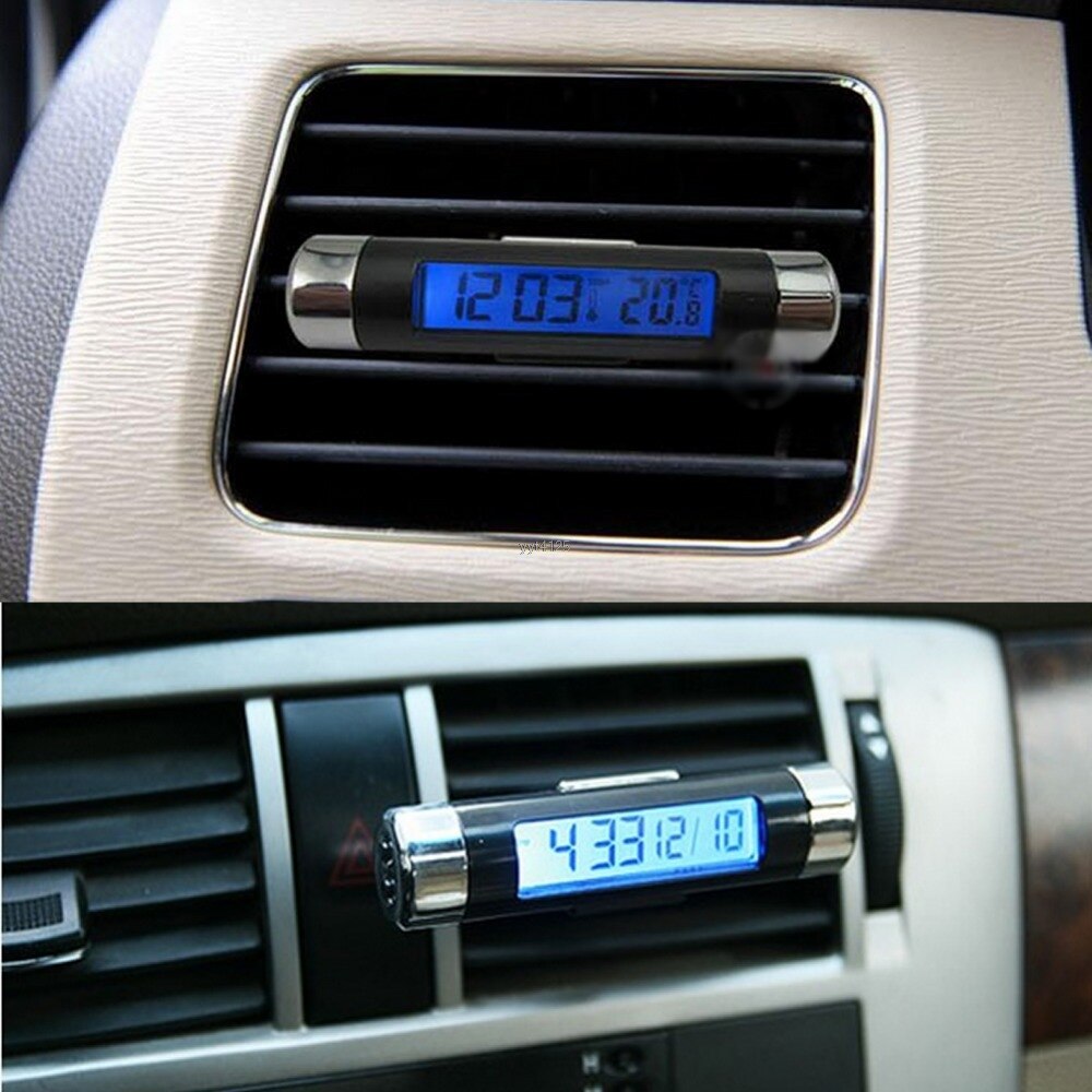 2 in1 Car Auto LCD Backlight Clip-on Digital Automotive Thermometer Clock