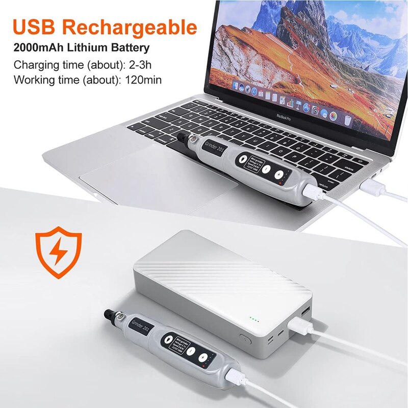 Cordless Mini Rotary Tool Set 3.7V USB Rechargeable Mini Electric Grinder for DIY Work Engraving Grinding Polishing