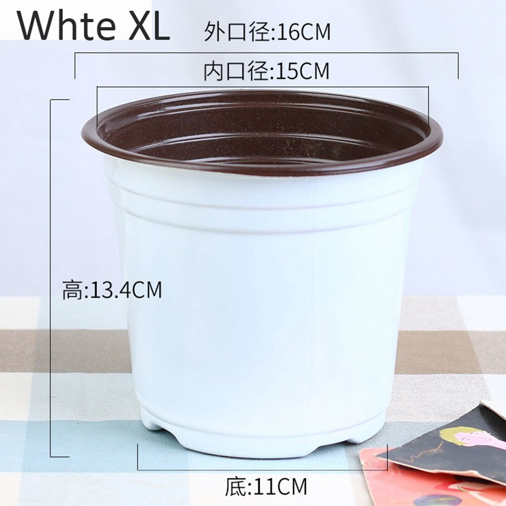 5Pcs Bloempot Dubbele Kleur Pot Kwekerij Planten Bassin Plastic Bloempot: White XL