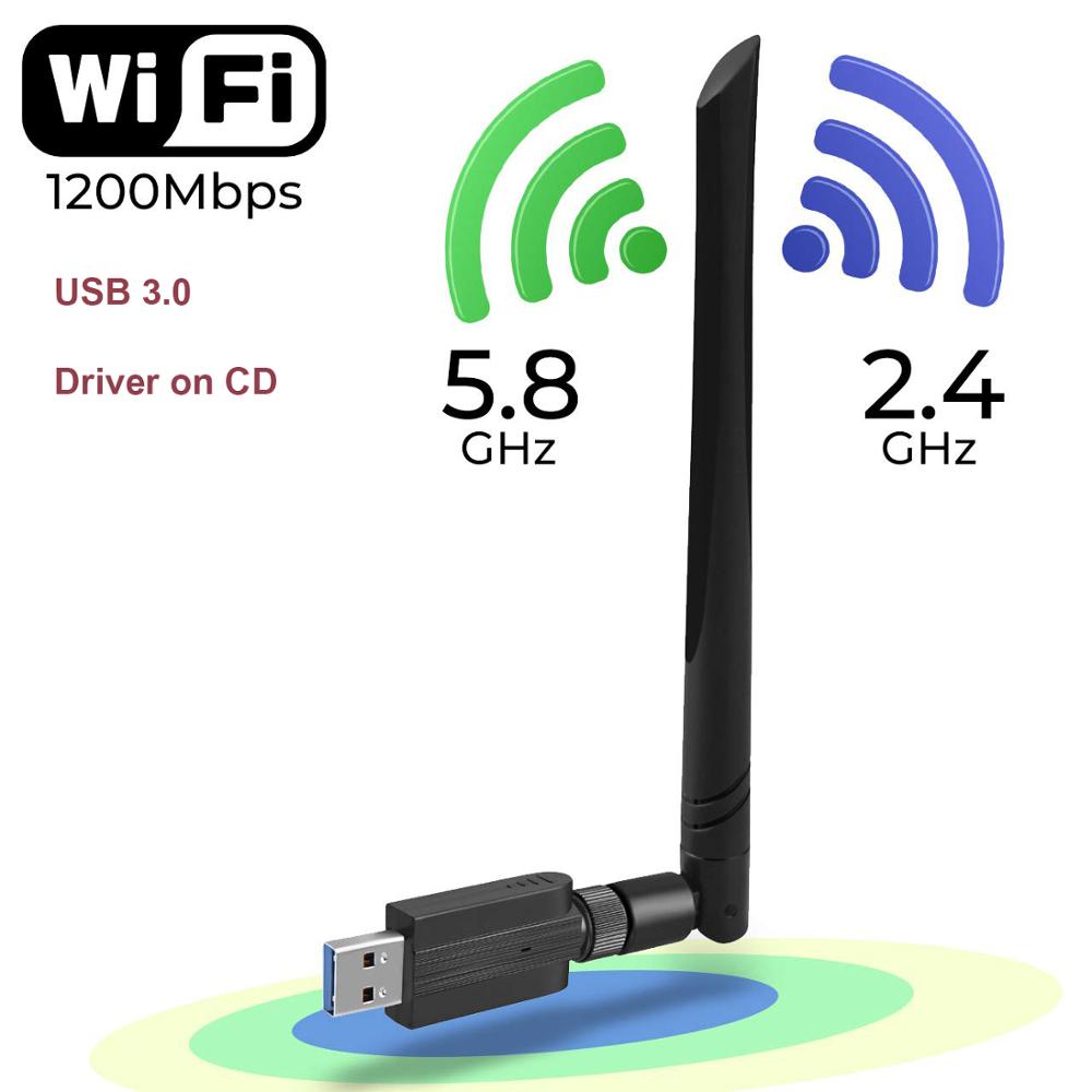 Usb 3.0 wifi adapter 2.4g 5g gratis driver antenne 1200 mbps wifi usb ethernet nettverkskort dual band trådløs wifi dongle mottaker: 1200 mbps svart
