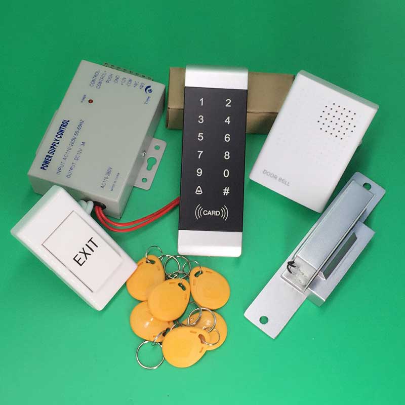 Access Control System NO Electric Strike Lock 125KHz RFID Reader Touch Keypad Access Controller kit