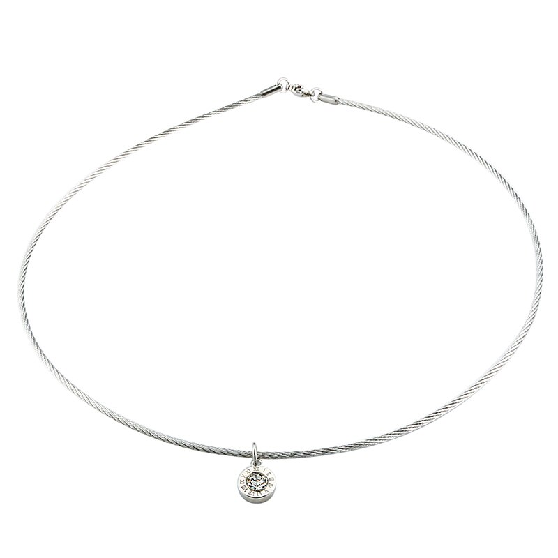 Collier avec pendentif en fil d'acier inoxydable pour femmes, collier avec pendentif en cristal, lettre romaine ras du cou, collier de luxe, bijoux de mariage,: 1.5mm silver color