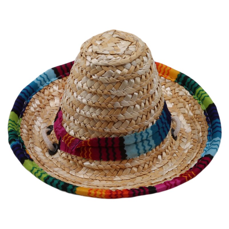Sombrero en paille pour animaux de compagnie, chapeau mexicain, multicolore, à boucle réglable, pour chien et chat: Default Title
