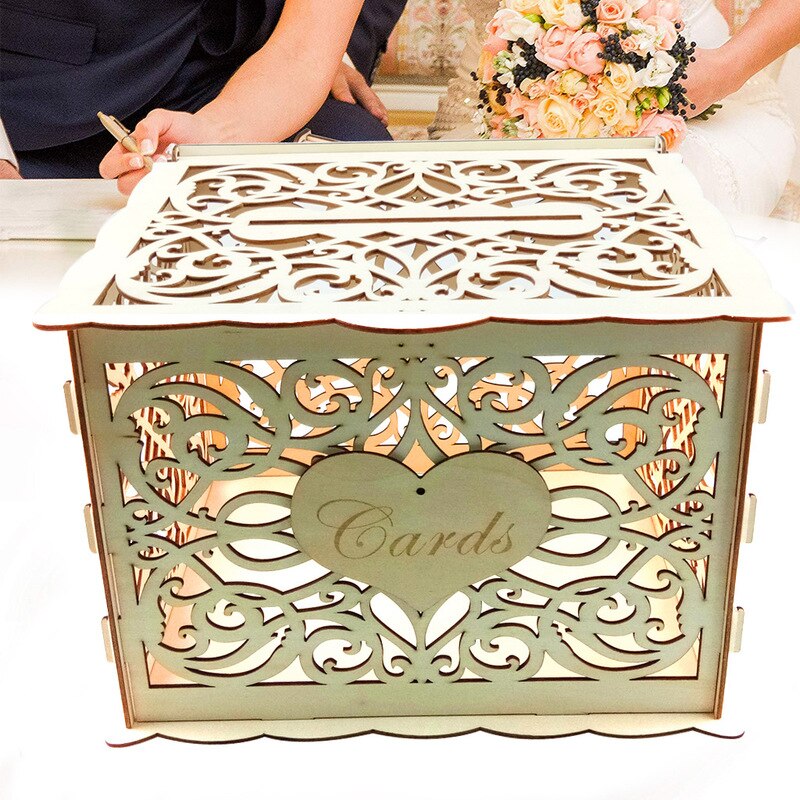 Holz Hochzeit Karte Boxen mit Schloss Mr &amp; Mrs Paar Blume Muster Umschlag Zeichen Karten Holz Box DIY Rustikalen hochzeit Liefert