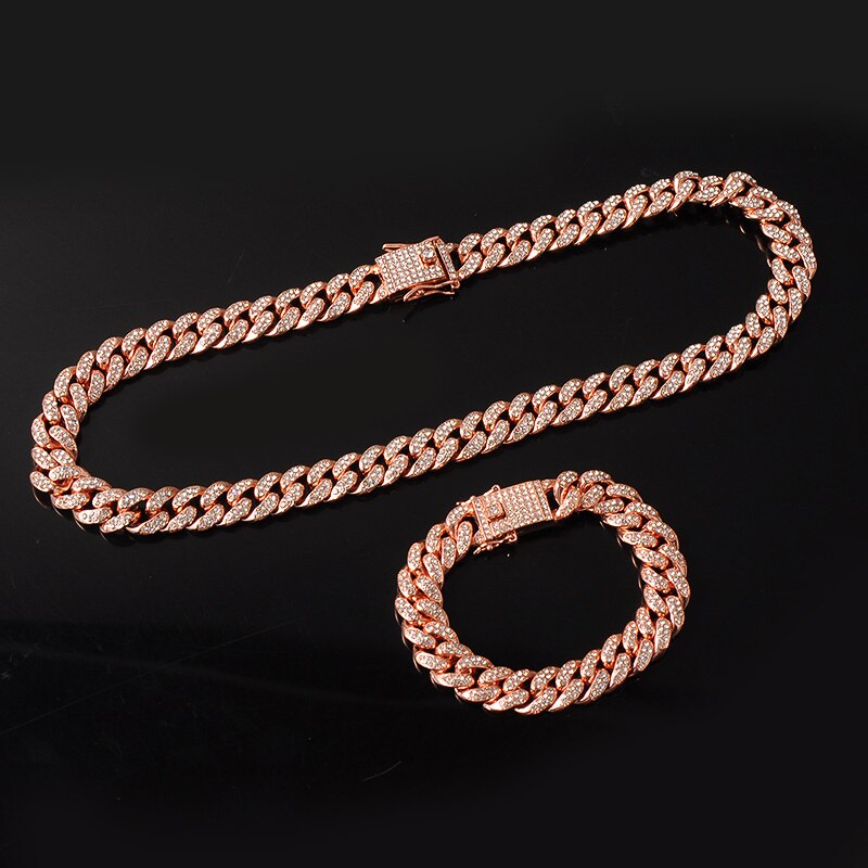 13 MILLIMETRI 3pz di Rosa Collana in Oro + Orologio + Del Braccialetto anca salto miami frenare Catena Cubana ghiacciato fuori Pavimentato strass CZ Bling per Gli Uomini Dei Monili: chain braccialetto