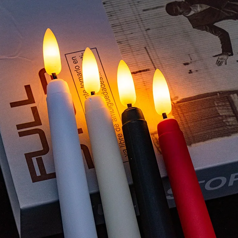 Bougies électroniques LED sans flamme, alimentées par batterie, longue bougie conique, pour fête, mariage, décoration de la maison, lampe clignotante, 3/6 pièces