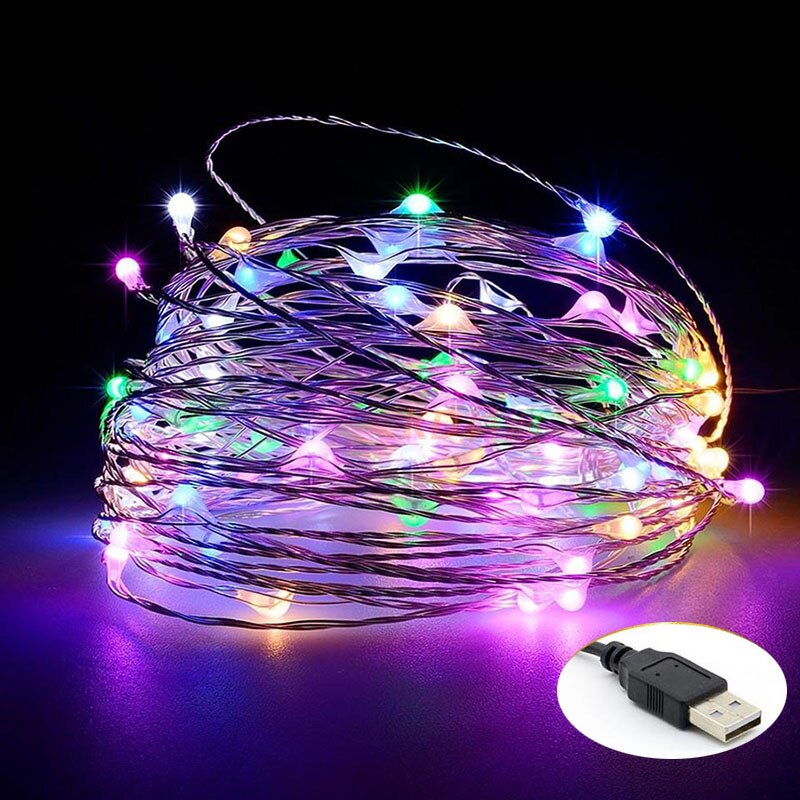 Guirlande lumineuse LED en fil de cuivre, 5M 10M, alimenté par USB, féerique, Festival de noël, mariage, décoration étanche