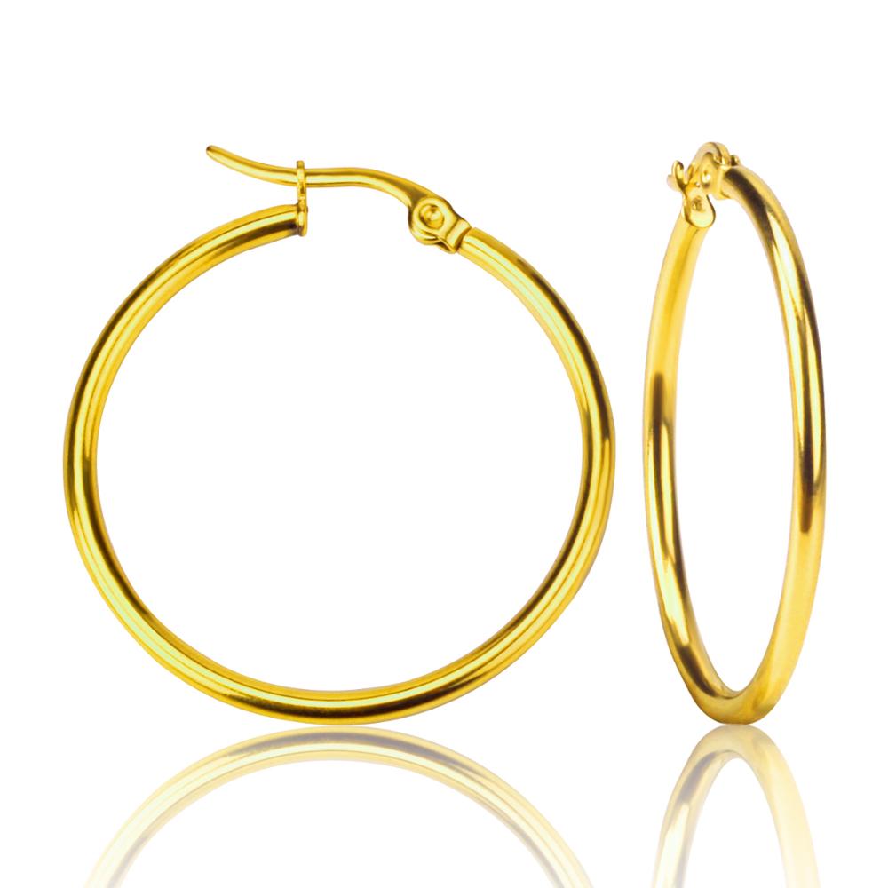 LUXUSTEEL Golden Color Stainless Steel Hoop Earrings For Women Men Big/Small Circle Round Ear Jewelry Bijoux Acier Inoxidable: Pink / Gold-color