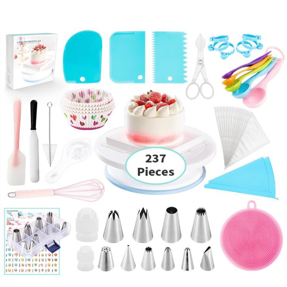 237 Pcs Baking Set Cake Decorating Tool Turntable Pastry Nozzles Cake Mold Novice Home Baking Beginner Set: Default Title