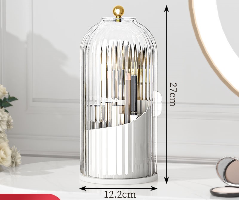 360 ° Rotierender Make-up-Pinselhalter mit Deckel, luxuriöser Kosmetik-Organizer, Lippenstift, Augenbrauenstifthalter, Lidschatten-Aufbewahrungsbox: Licht Grau