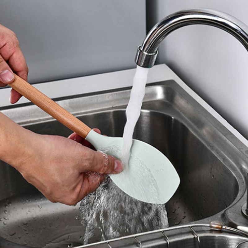 Non-toxic Silicone Kitchen Cooking Utensils Set Natural Wooden Handle Cooking Tools Turner Tongs Spatula Spoon for Nonstick Cook
