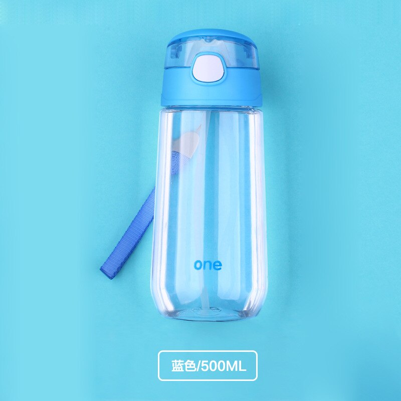 500ml spedbarn baby drikke kopp med et sugerør bærbart tau bpa gratis baby tåteflasker sippy trening spedbarn mat kopper: Blå