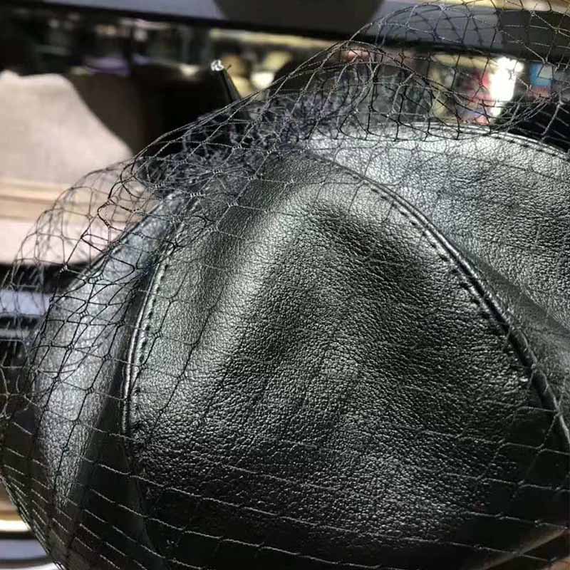 Fascinante boina de cuero, boina francesa con velo, malla, doble capa, boina para mujer