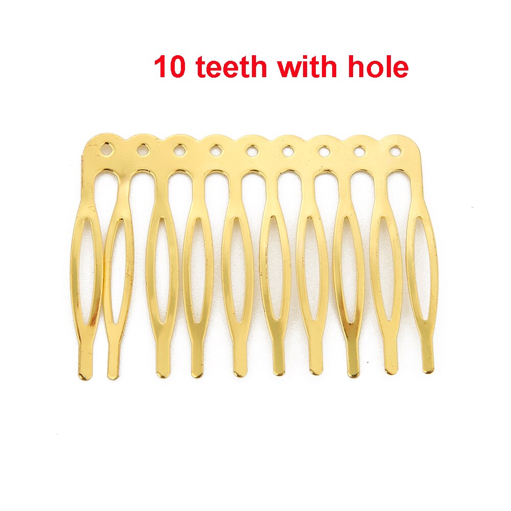 10pcs/lot Gold Rhodium Color 5/10 Teeth Hair Comb Hair Clips Claw Hairpins for Wedding Hair Jewelry DIY Findings &amp; Components: gold 10 teeth 1