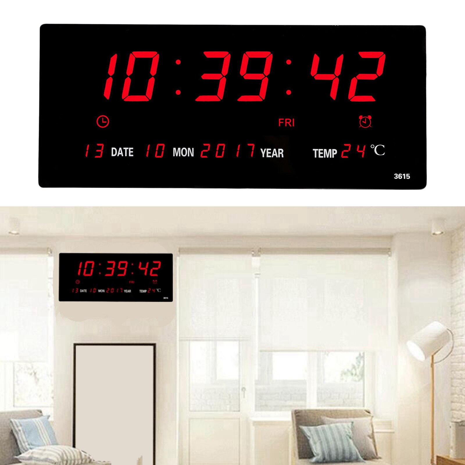 Digital LED Screen Wall Clock Calendar Time Backlight with Temperature Meter Thermometer Home office School Projection USB