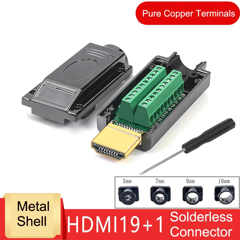 HDMI Solderless Male connector HDMI Free Welding Head Connector 4K HD Line Repair Solderless Male Plug with Metal/Plastic Cover