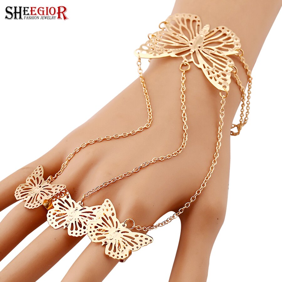 Hohl Schmetterling Armbänder für Frauen Zubehör Gold/Silber farbe SchöNe Ebene Insekt Finger Kette Armbinde Mädchen