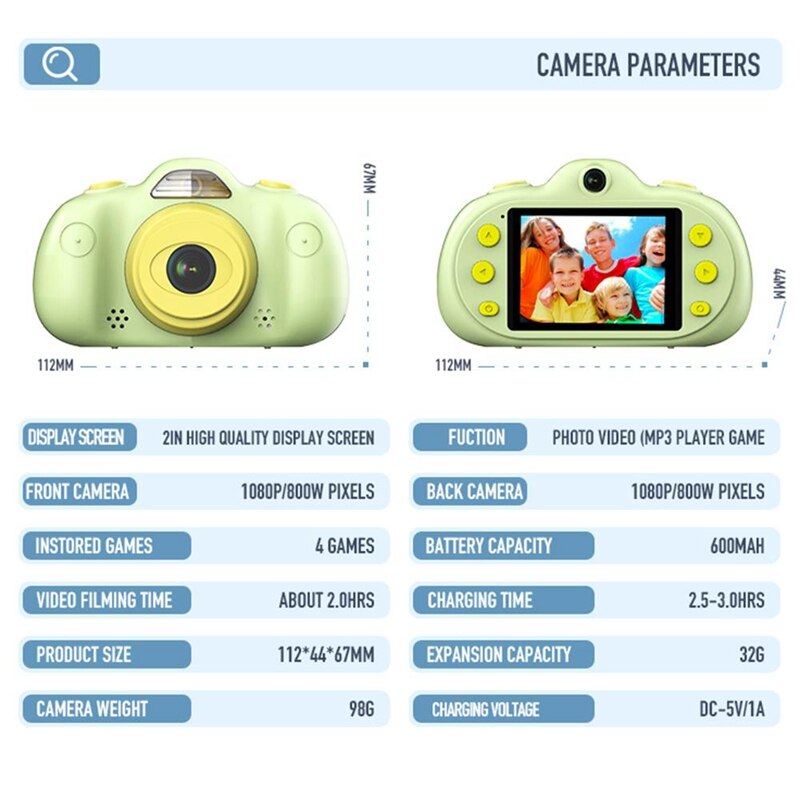 P8 Mini Kids Digital Camera Dual Lens Waterproof Camera