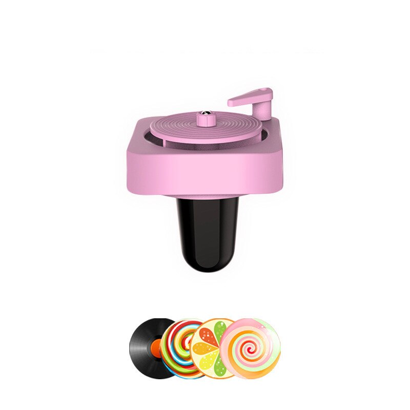 Ambientador de coche reproductor de registro cuadrado Clip de Perfume giratorio fonógrafo aceite esencial difusor de coche salida de ventilación de aire Clip de aromaterapia: Rosa