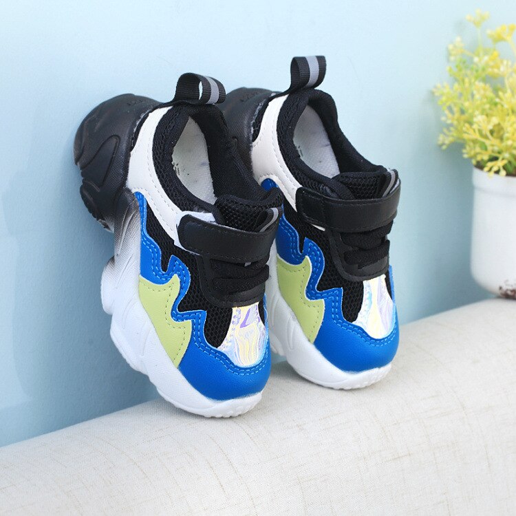Children Sports Shoes Autumn Boys Girls Anti-slip Patchwork Net Breathable Kids Sneakers Infant Child Running Shoe Black Red