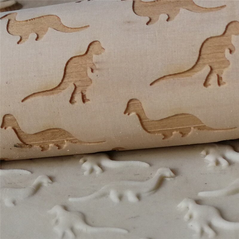 Christmas Party Wooden dinosaur rolling pin wooden carving rolling pin cookie dough Stick-1pcs