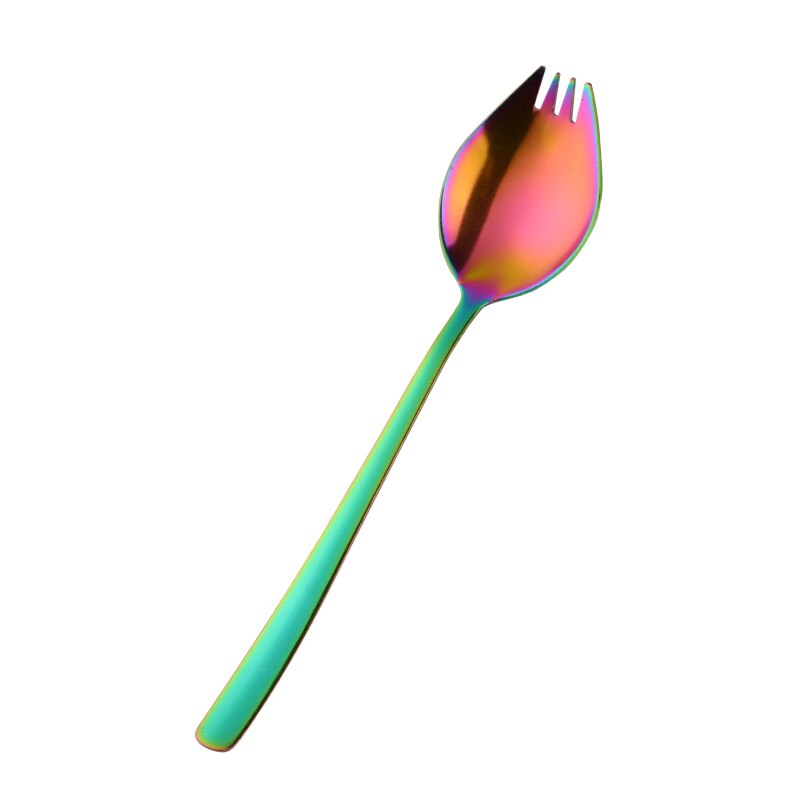 8PCS Stainless Steel Dinner Spork Camping Tableware 2 In 1 Colorful Rainbow Dessert Salad Fork Unique Spoons Bento Accessories: 8pcs rainbow