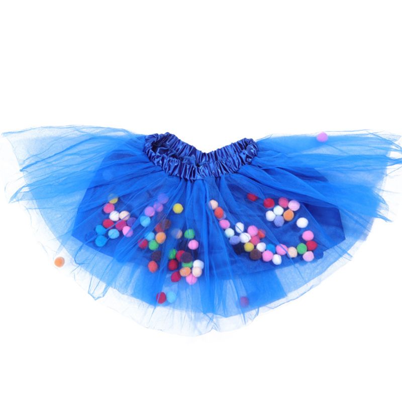 Kids Meisjes Ballet Gelaagde Fluffy Tulle Tutu Rok Met Regenboog Pom Pom Bladerdeeg Bal Meisje Tutu Rok Kids Kleding Prinses kleding: Royal Blue