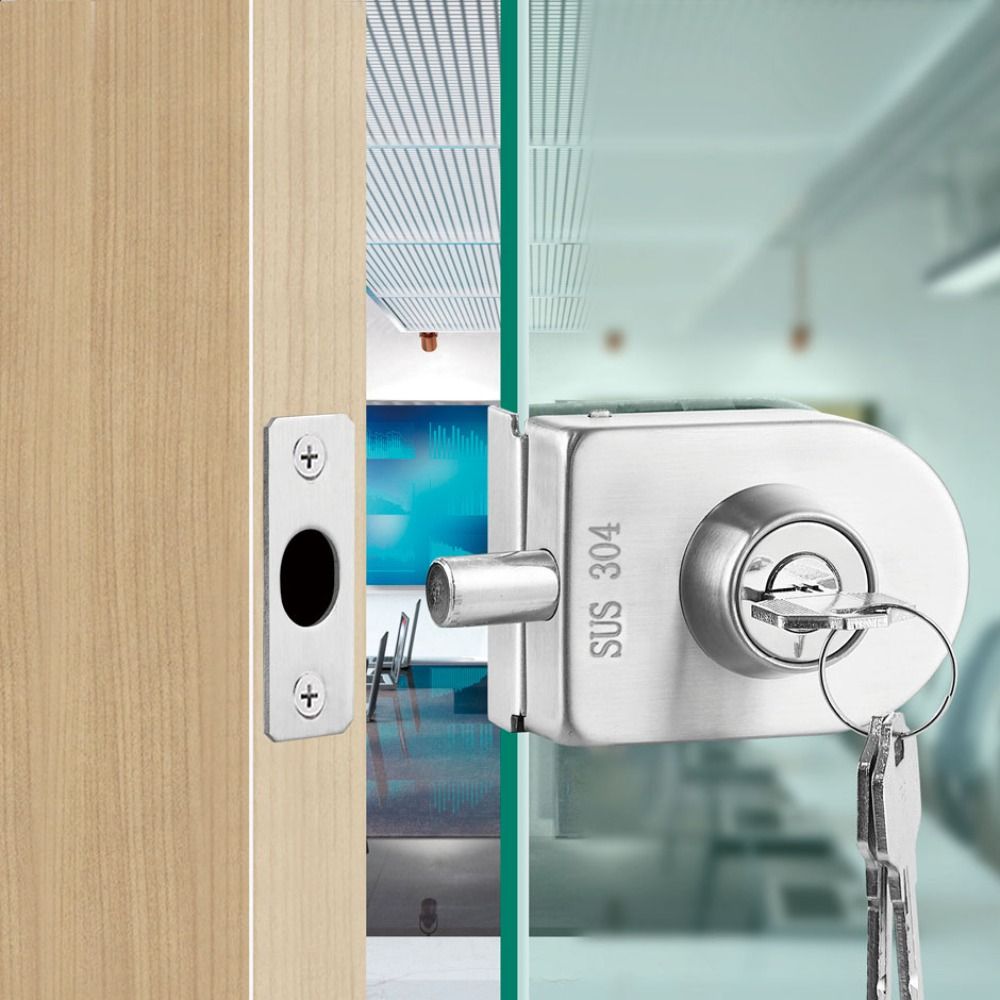 10-12mm Frameless Glass Door Lock No Need Drilling Safe Glass Display Cabinet Lock with Keys Stainless Steel Door Lock Buckle