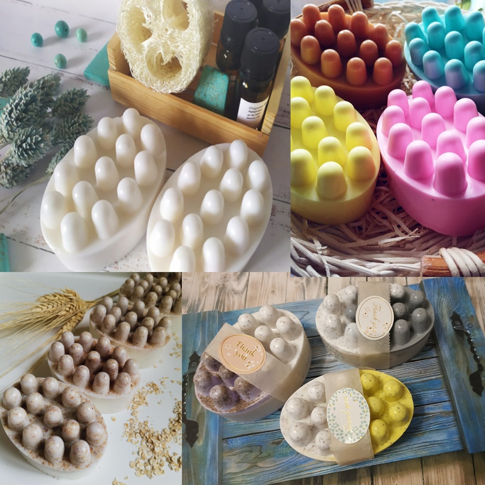 4 Cavity 3D Handmade Silicone Soap Mold Massage Soap Making Tools Resin Crafts Oval Soap Moulds