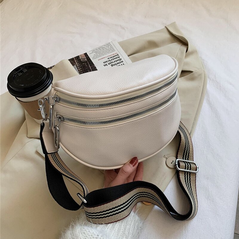 Burminsa Brede Band Zadel Taille Fanny Pack Voor Vrouwen Dubbele Rits Dames Riem Borst Tassen Pu Lederen Sling Crossbody Tassen