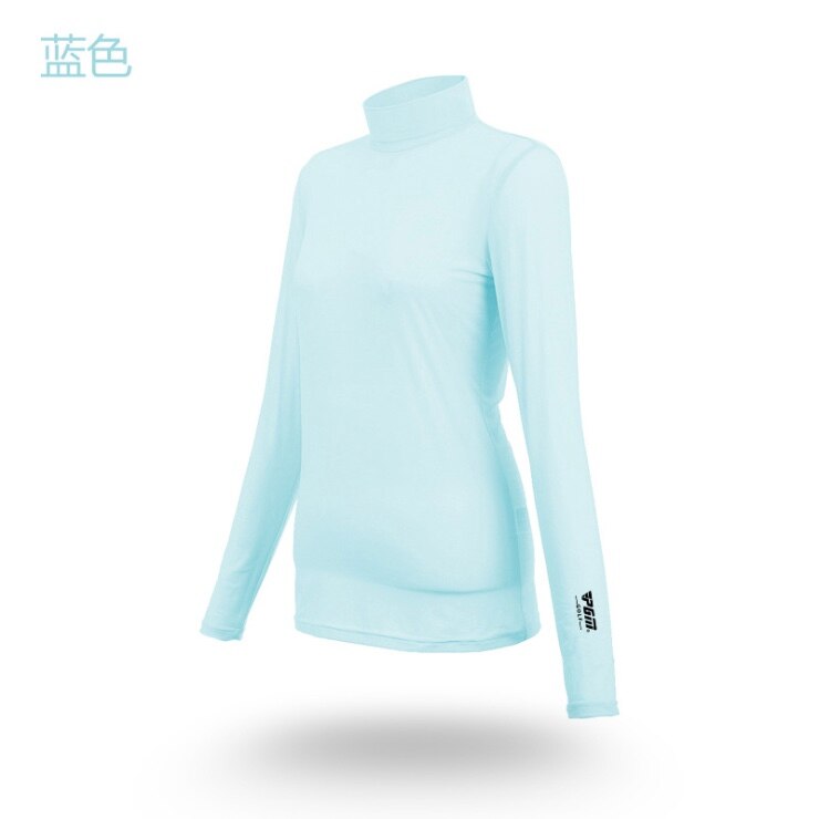 PGM Golf Lady Ice Silk Bottoming Shirt Summer Sunscreen Women Long Sleeve T-shirt Cool Cotton Clothes Breathable YF001: Blue / XXL