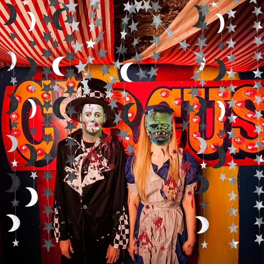 4M Black Silver Moon Star Garland Decorations Glitter Outer Space Birthday Party Hanging Wedding Twinkle Baby Shower Decorations