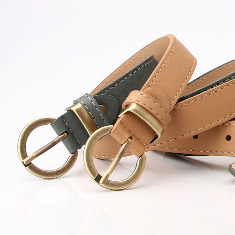 Cinturón de cuero fino para mujer, cinturón negro, blanco y marrón para mujer, cinturón de vestir para niña, pantalones vaqueros