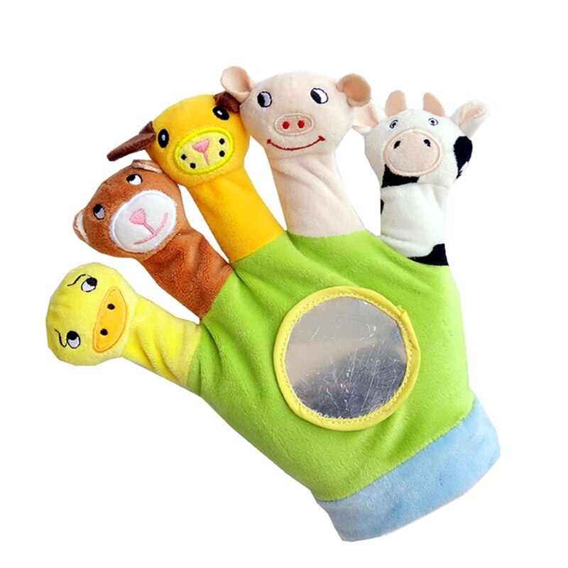 Peuter Baby Kind Zoo Dier Handpop Handschoen Vinger Knuffel Cartoon Verhaal Simuleren Pop: green