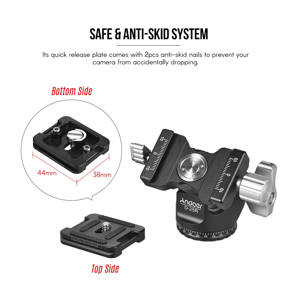 Andoer Double encoche rotule Mini tête à bille bas Center de gravité pour trépied monopode pour Canon Nikon Sony DSLR ILDC caméra