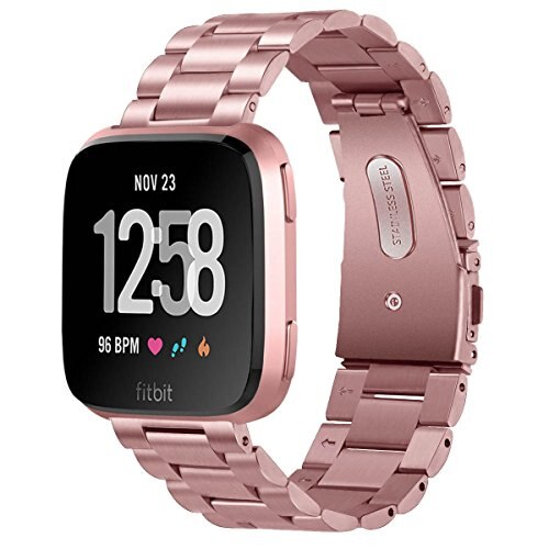 Watch Strap Compatible for Fitbit Versa 2 Bands/Lite Band Stainless Steel Versa Special Edition Bracelet Replacement Watch Band: Rose Pink
