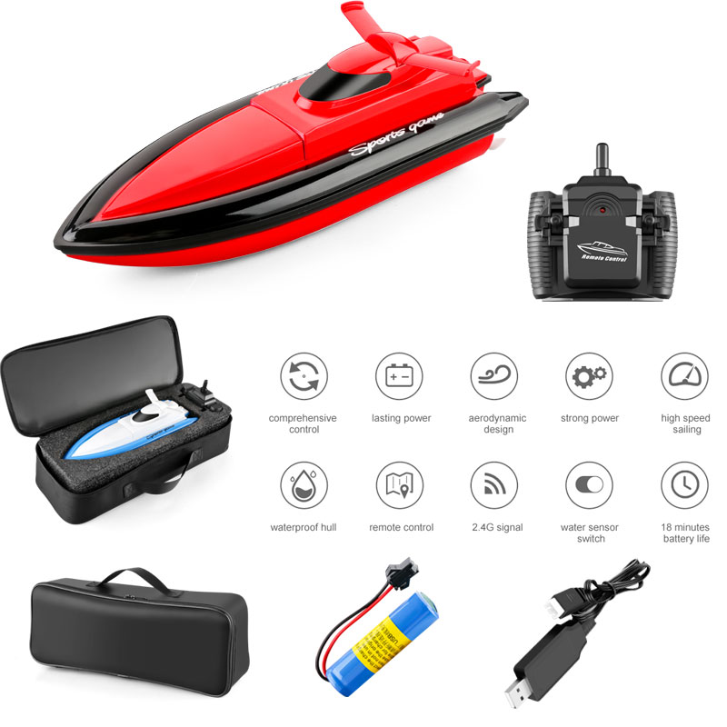 upgrade 2.4GHZ RC Boat 4CH 20Km/h Remote Control Boat High Speed Yacht 80-100M Remote Control Distance for children: Red 1 Battery