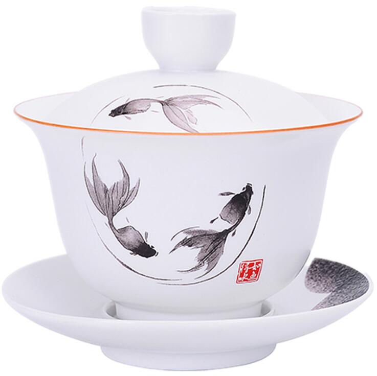 Tre talenter gaiwan keramik te sæt gaiwan te sæt kung fu te ceremoni høj hvid porcelæn håndværk