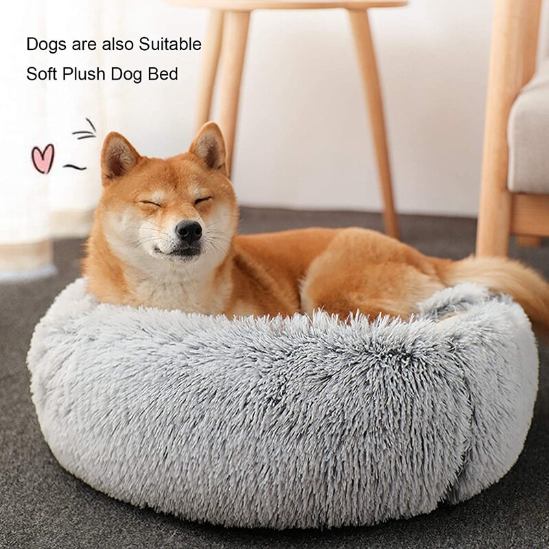 Huisdier Bed-Ronde Zachte Pluche Gravende Cave Hooded Kat Bed Voor Honden &amp; Katten, self Warming Indoor Slapen Bed Grey 19.7 Inch