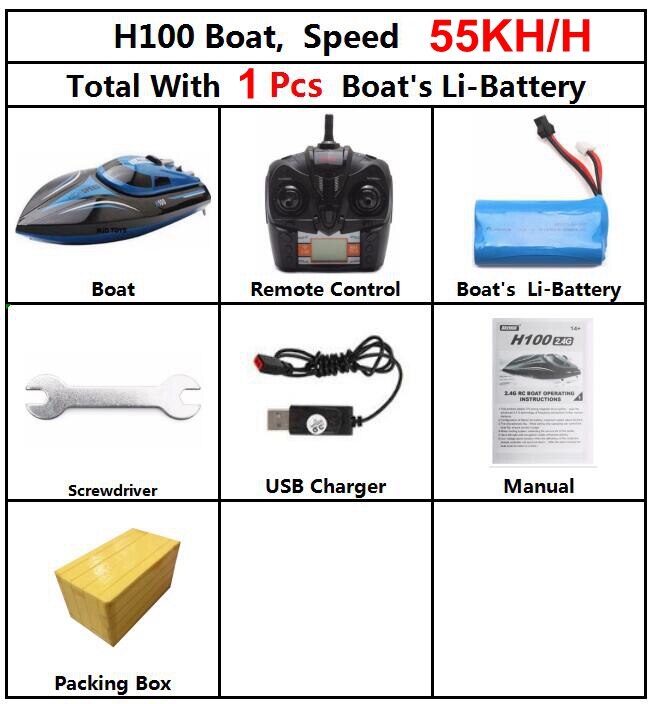 Upgraded 2.4GHz 4CH Remote Control RC High Speed Boat Skytech H100 Racing Speed Boat With LCD Screen Toys For Kids Children: 55kmH H100 1 battery
