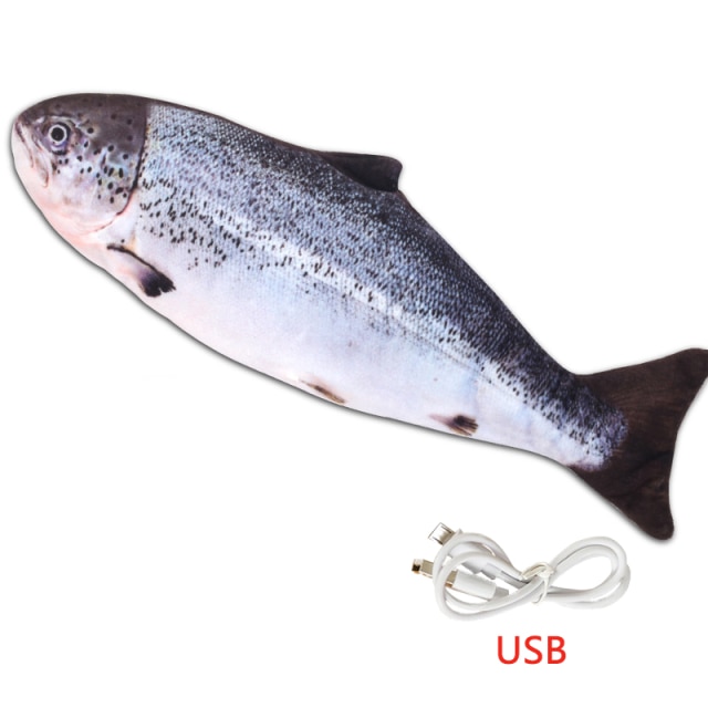 Pet Soft Electronic Fish Shape Cat Toy Electric USB Charging Simulation Fish Toys Funny Cat Chewing Playing Supplies Dropshiping: Salmon