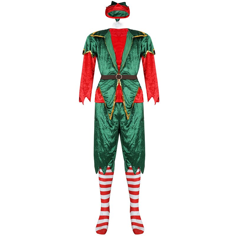 Adults Green Elf Christmas Costume Festival Santa Clause for Women Men Father Christmas Party Fancy Dress: Men / XL