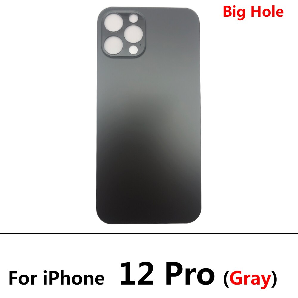 Big Hole Back Glass Rear Cover For Iphone 12 Pro Battery Door Housing Battery Back Cover Glass: For 12 Pro Gray