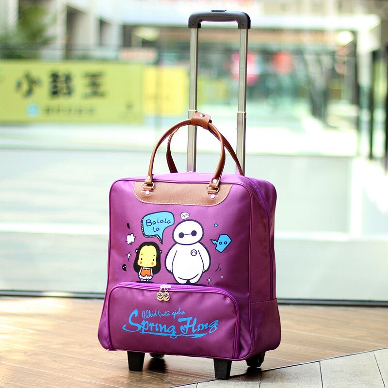 Women Trolley Luggage Rolling Suitcase Travel Hand Tie Rod Suit Casual Rolling Case Travel Bag Wheels Luggage Suitcase: Purple-L-2