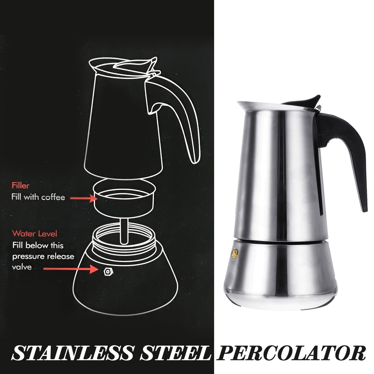 450ML Stainless Steel Coffee Pot with Electric Stove 9 Cups Mocha Espresso Latte Percolator Stove Stovetop Coffee Maker Kettles