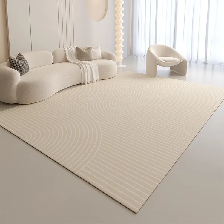 Teppich für cremefarben, minimalistisch, gestreift, Beige, große Wohnzimmerteppiche, bequemer Schlafzimmerteppich, Sofa, Tisch, rutschfest: 2000mm x 3000mm / Weiß