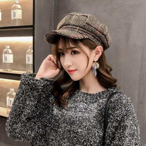 Falll Winter Plaid Wool Newsboy Hat for Women Octagonal Newsboy Cap Ladies French Disigner Hat Casual Hat Girls Painter Cap