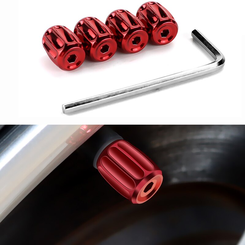 Bouchons de Valve d'air Anti-vol, capuchon de tige de Valve d'air de pneu de voiture, couvercle de capuchon de pression pour voitures SUV vélo alliage de Zinc scintillant coloré 4 pièces: Type C-Red
