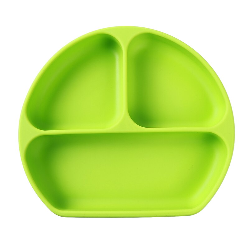 Baby Dishes Children's Section Smiling Silicone Plate With Suction Cup Strong Sticky Divided Silicone Food Plate: green
